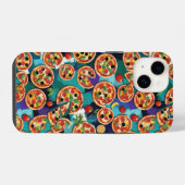 Abstract Pepperoni Pizza On Blue Color Background iPhoneケース (裏面横)