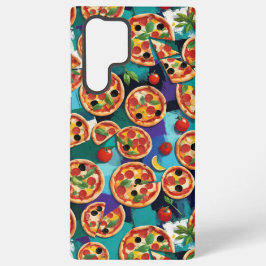 Abstract Pepperoni Pizza On Blue Color Background Samsung Galaxy S22 Ultraケース