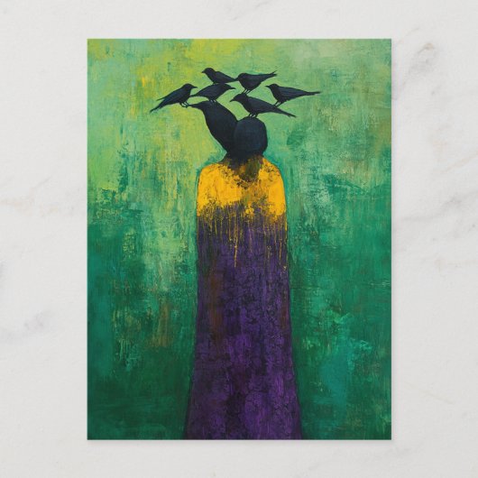 Abstract Person Black Birds on Head ポストカード (正面)