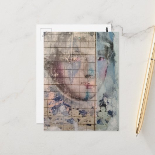 abstract person face mixed media Collage ポストカード (正面/裏面インサイチュ)