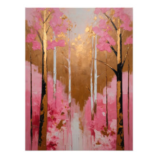 Abstract Pink and Gold Forest Painting フォトプリント