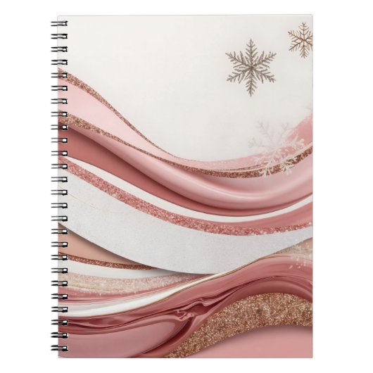 Abstract Pink and Gold Glitter Waves Notebook ノートブック (正面)