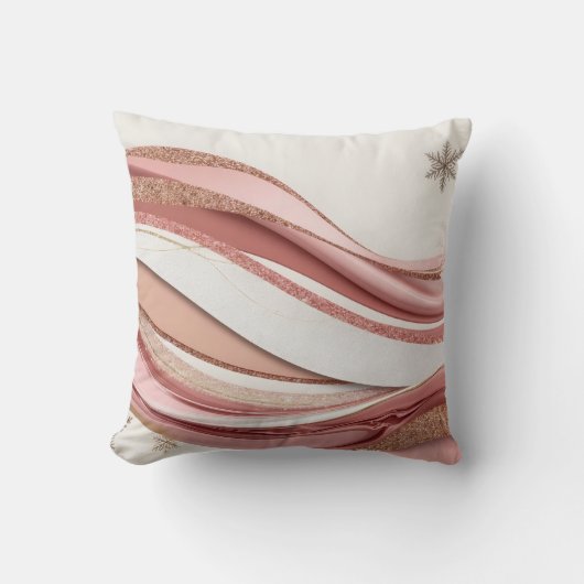 Abstract Pink and Gold Glitter Waves Pillow クッション (正面)