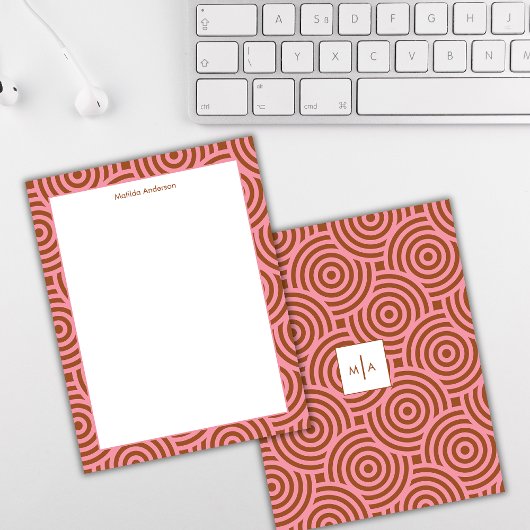  Abstract Pink Brown Vintage Monogram Name ノートカード