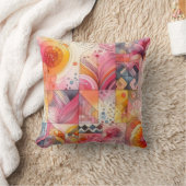 Abstract Pink Colorful Geometric Design クッション (ブランケット)