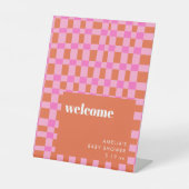 Abstract Pink Orange Custom Baby Shower Welcome 台座サイン (正面)