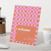 Abstract Pink Orange Custom Baby Shower Welcome 台座サイン (インサイチュ)