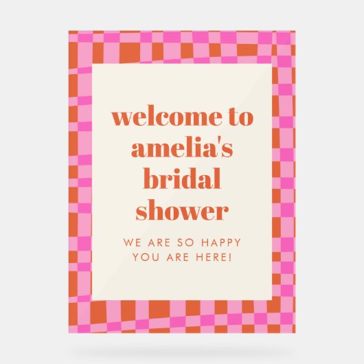 Abstract Pink Orange Custom Bridal Shower Welcome  アクリルサイン (正面)