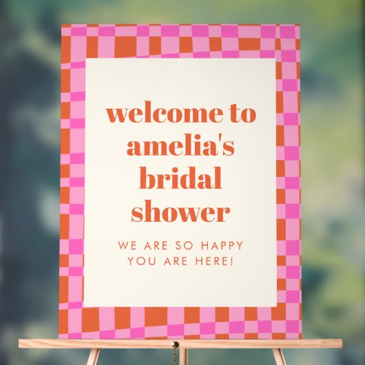 Abstract Pink Orange Custom Bridal Shower Welcome  アクリルサイン (ニュートラル)