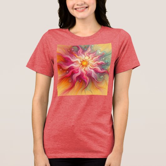 Abstract Pink Sun Rays Landscape トライブレンドＴシャツ (正面)