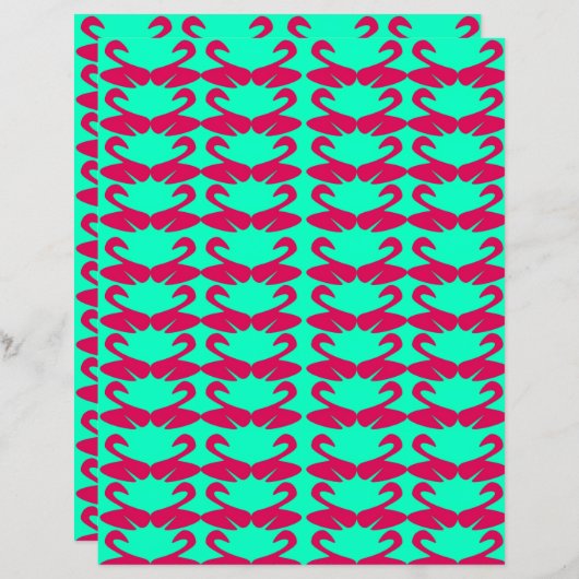Abstract Pink Swan on Teal scrapbook paper (正面/裏面)