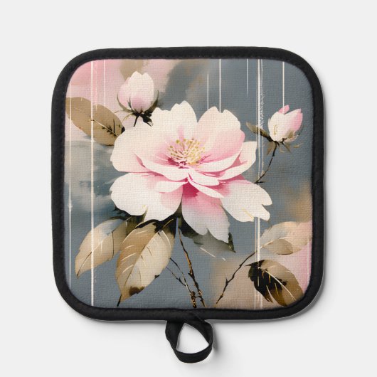 Abstract Pink Wabi Sabi Flower 鍋敷き (正面)