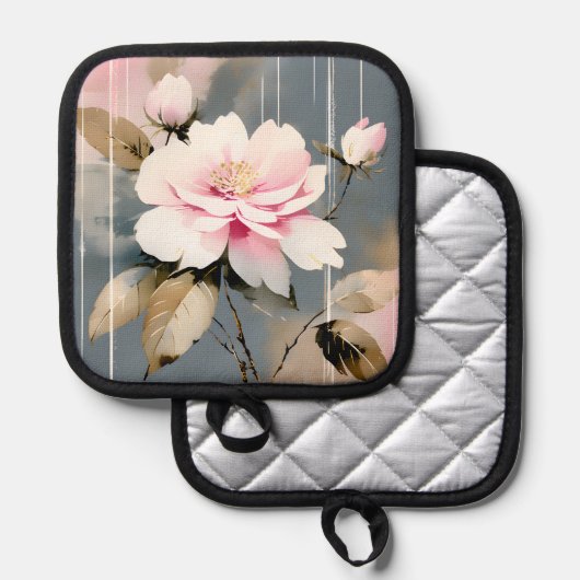 Abstract Pink Wabi Sabi Flower 鍋敷き (正面/裏面)