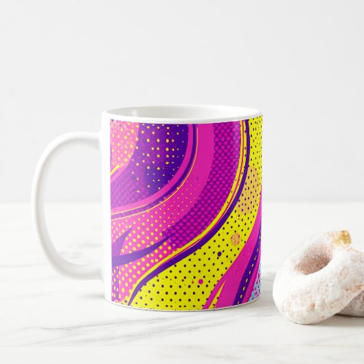 Abstract Pink Yellow Pop Art Pattern  コーヒーマグカップ (ドーナツ)