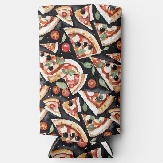 Abstract Pizza Slices On A Black Background スリム缶クーラー (正面)