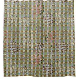 Abstract Plaid Geometric Grid Pattern Art シャワーカーテン