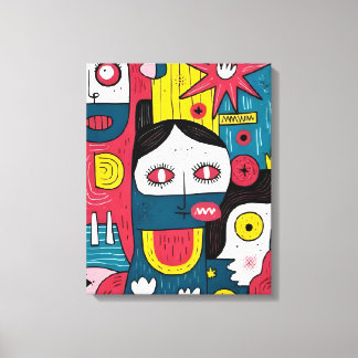 Abstract Pop Art Faces – Modern Doodle Expression キャンバスプリント
