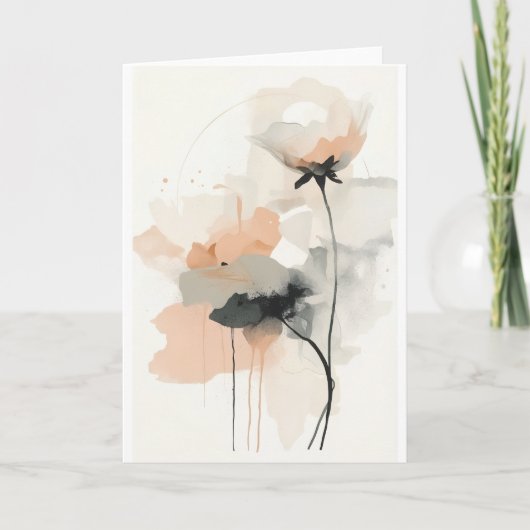 Abstract Poppy Floral Art Print | Minimalist Blush カード (正面)
