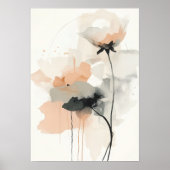 Abstract Poppy Floral Art Print | Minimalist Blush ポスター (正面)