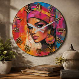Abstract Portrait Modern Pop Art Woman ラージ壁時計
