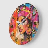 Abstract Portrait Modern Pop Art Woman ラージ壁時計 (傾斜)