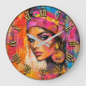 Abstract Portrait Modern Pop Art Woman ラージ壁時計 (正面)