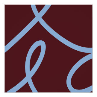 Abstract Poster – Blue Lines on Burgundy ポスター