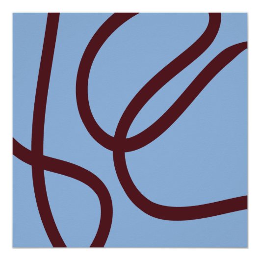 Abstract Poster – Burgundy Lines on Light Blue ポスター (正面)