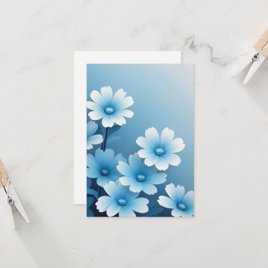Abstract Pretty Blue Flowers  カード (正面/裏面インサイチュ)