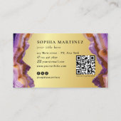 Abstract Purple Agate gold glitter marble QR Code 名刺 (裏面)