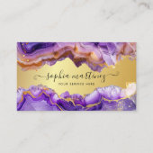 Abstract Purple Agate gold glitter marble QR Code 名刺 (正面)