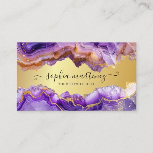 Abstract Purple Agate gold glitter marble QR Code 名刺 (正面)