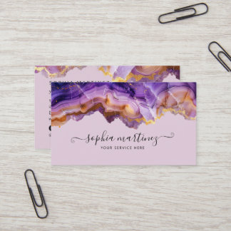 Abstract Purple Agate gold glitter marble QR Code 名刺