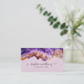 Abstract Purple Agate gold glitter marble QR Code 名刺 (スタンド正面)
