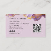 Abstract Purple Agate gold glitter marble QR Code 名刺 (裏面)