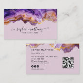 Abstract Purple Agate gold glitter marble QR Code 名刺 (正面/裏面)
