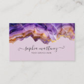Abstract Purple Agate gold glitter marble QR Code 名刺 (正面)