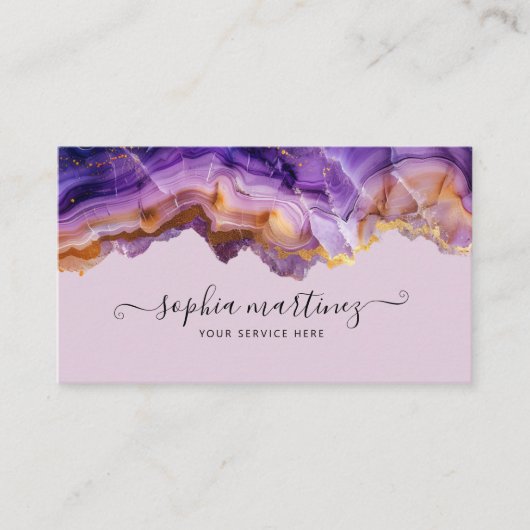 Abstract Purple Agate gold glitter marble QR Code 名刺 (正面)