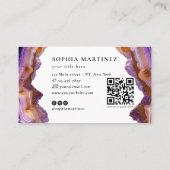 Abstract Purple Agate gold glitter marble QR Code 名刺 (裏面)
