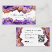 Abstract Purple Agate gold glitter marble QR Code 名刺 (正面/裏面)