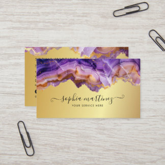 Abstract Purple Agate gold glitter marble QR Code 名刺
