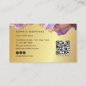 Abstract Purple Agate gold glitter marble QR Code 名刺 (裏面)