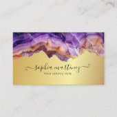 Abstract Purple Agate gold glitter marble QR Code 名刺 (正面)
