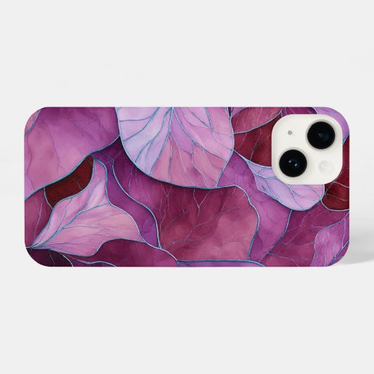 Abstract Purple Leaves Pattern iPhoneケース (裏面横)