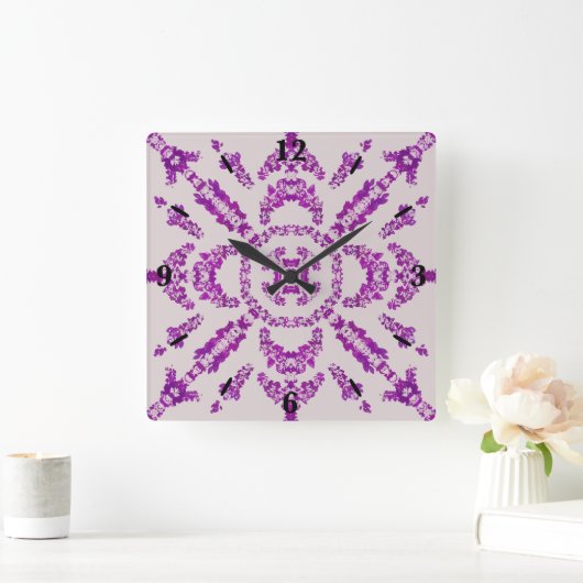 Abstract Purple Orchid Flower Design Pattern Art スクエア壁時計 (ホーム)