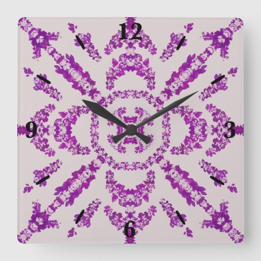 Abstract Purple Orchid Flower Design Pattern Art スクエア壁時計 (正面)