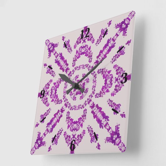 Abstract Purple Orchid Flower Design Pattern Art スクエア壁時計 (傾斜)