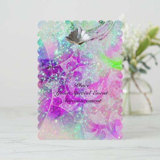 ABSTRACT PURPLE PINK BLUE WAVES SEASHELLS,SPARKLES 招待状 (スタンド正面)