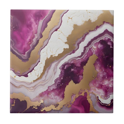 Abstract Purple White & Gold Agate Geode Marble タイル (正面)