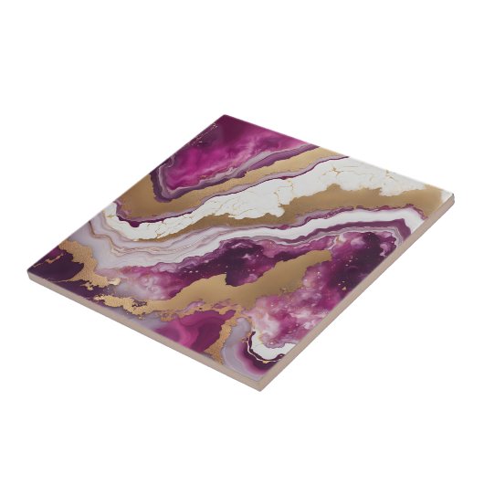 Abstract Purple White & Gold Agate Geode Marble タイル (側面)